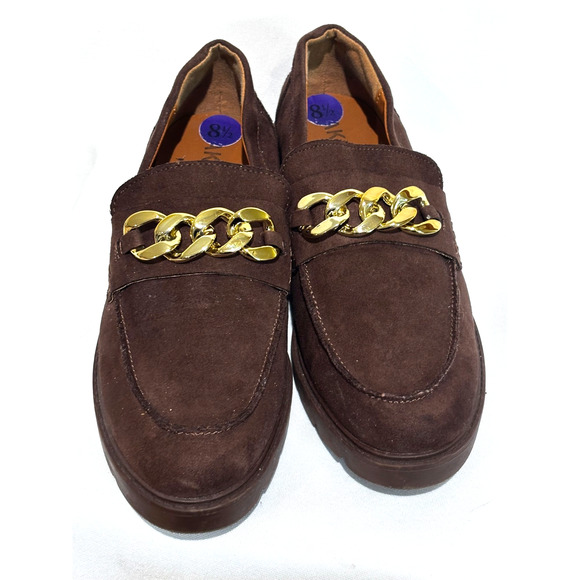 Anne Klein Eunice Brown Coco Vegan Loafers Chunky Chain Preppy Women’s 8.5 Work - Picture 2 of 9